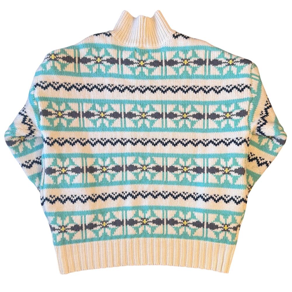 American Eagle Sweater Fair Isle Mock Neck Oversized Heavy Cream Women’s Small - Picture 2 of 9